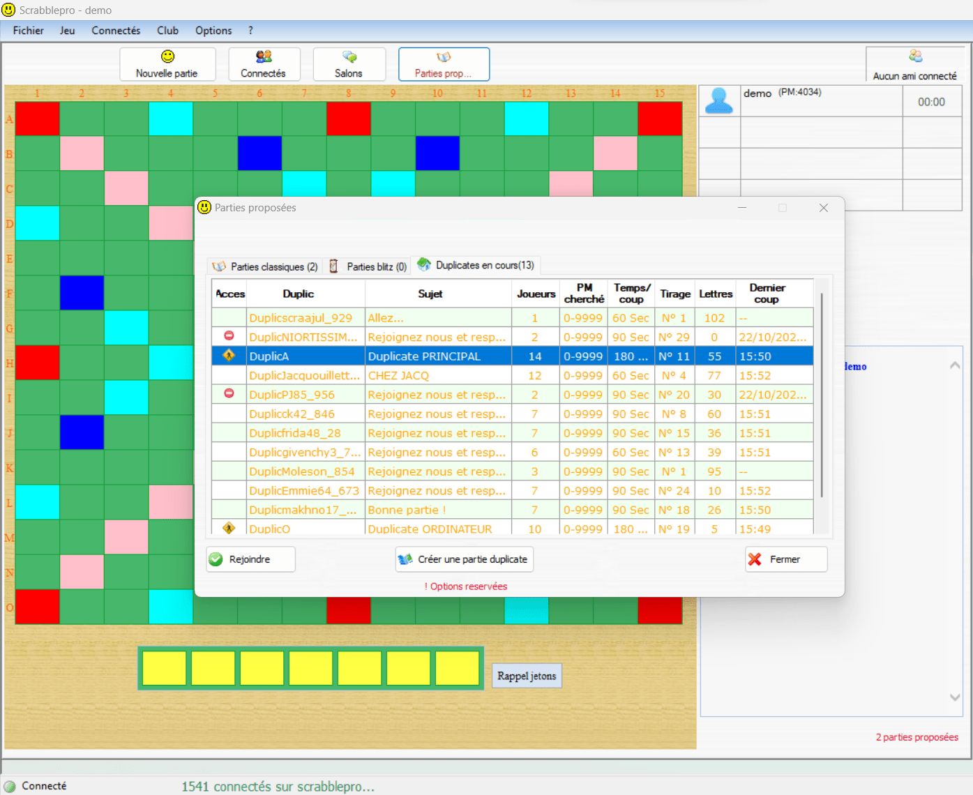 Liste des parties duplicate en cours